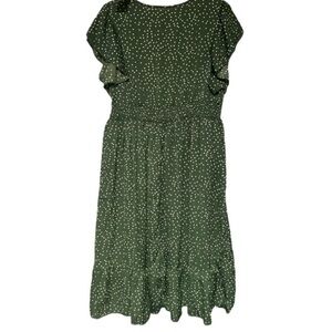 NWT KARA AND KATE Women's Midi Dress Green with White Polka Dot Ruffle Size XL